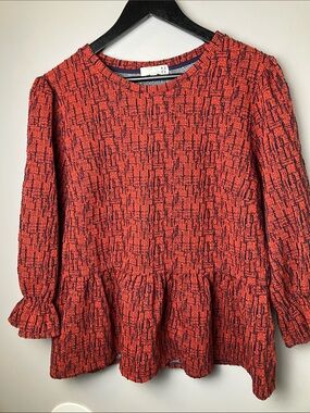 RO&DE Orange Textured Peplum Women's Top Size Large Fall Office  Mod Chic